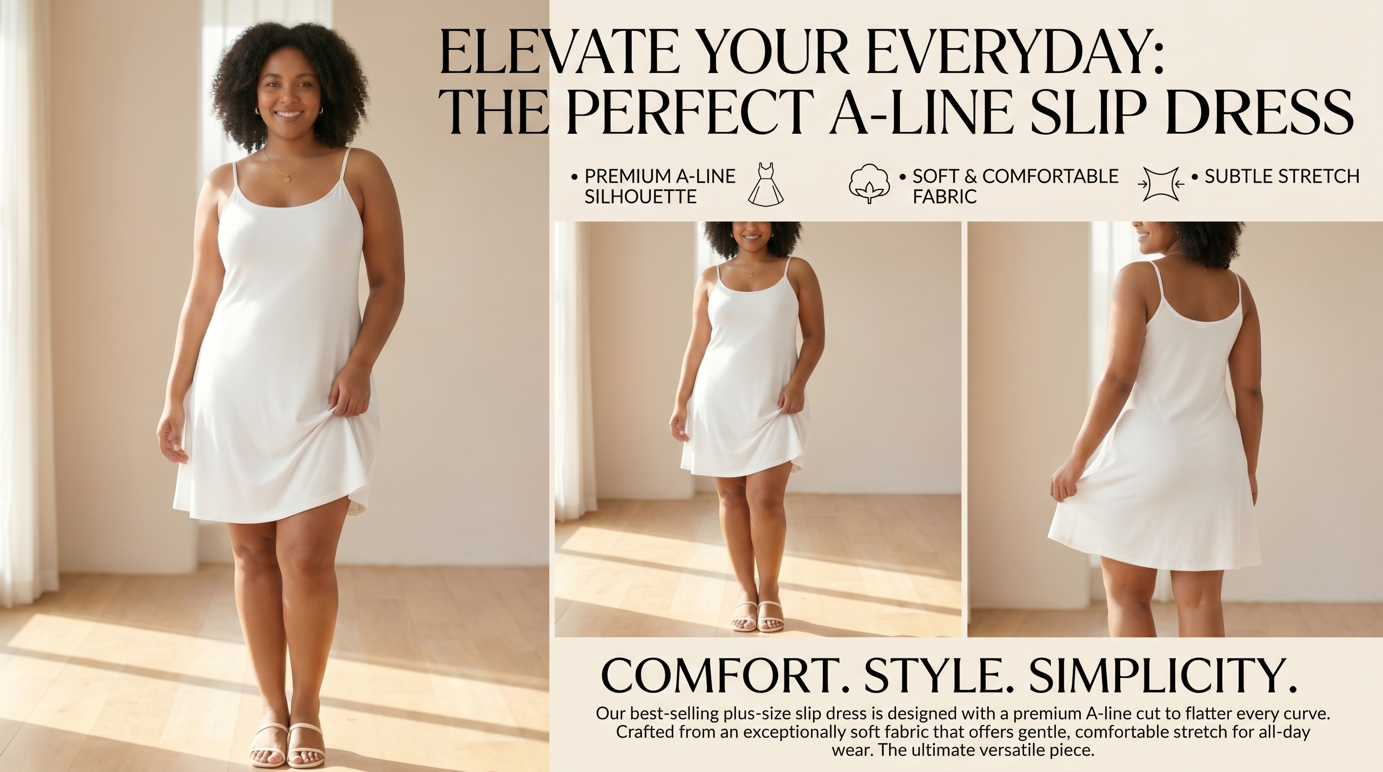 7th Element Women's Plus Size Slip Dress, Spaghetti Strap Summer